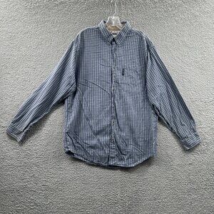 Columbia Men Flannel Shirt Large Blue 100% Cotton Plaid Long Sleeve Button Front